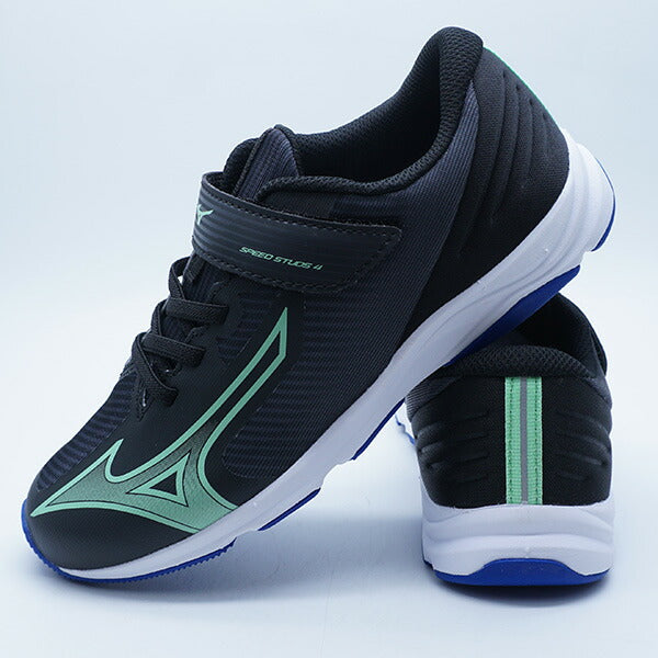 【送料無料】スピードスタッズ4ベルトミズノmizunoK1GC2423-07ブラックネオミントジュニアランニングシューズベルクロ