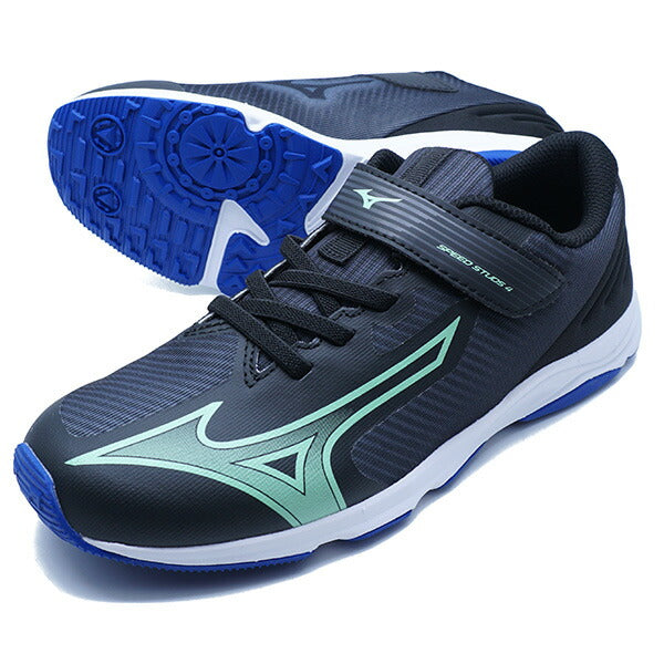【送料無料】スピードスタッズ4ベルトミズノmizunoK1GC2423-07ブラックネオミントジュニアランニングシューズベルクロ