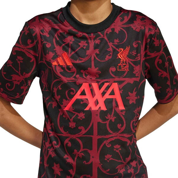 【ショップ限定エントリーでさらに+9倍】リバプールジュニアLFC2025-26プレマッチジャージーKKS48-JV9015サッカーレプリカプラクティスシャツ半袖ブラック子供用アディダスadidas