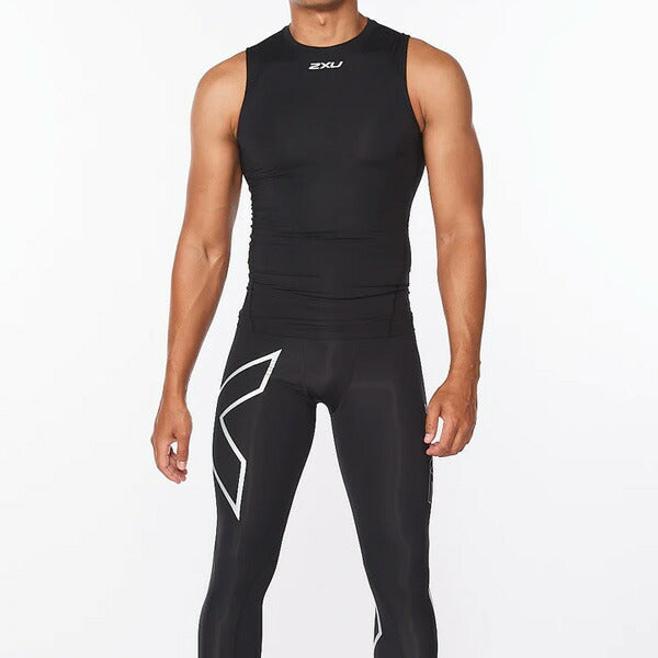 【ネコポス送料無料】ツータイムズユー2XUメンズPWXコンプレッションスリーブレストップMA6400Aランニングジムフィットネスアンダーウエアブラック