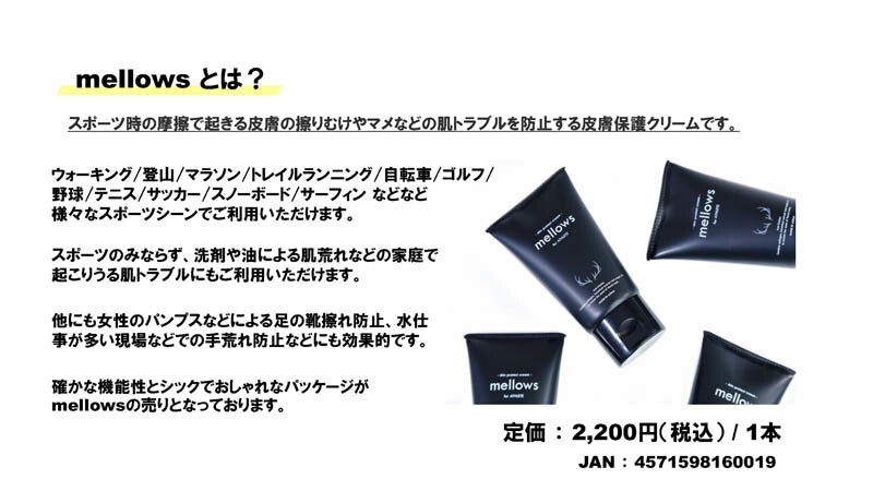 スポーツ皮膚保護クリームmellowsEC-A075アールズコートEarlsCourtサッカーマラソンスポーツランニング靴擦れ乳首ずれマメ防止