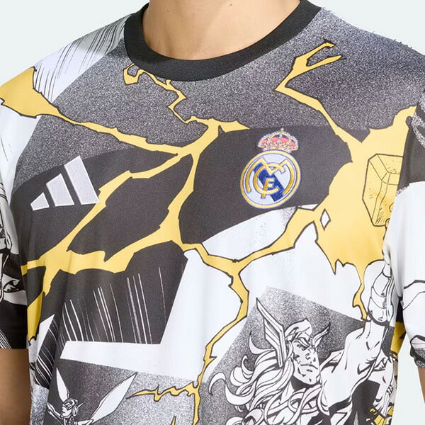 レアルマドリードRMDアベンジャーズ25/26プレマッチジャージMGU44-JZ9018サッカーレプリカプラクティスシャツホワイトアディダスadidas