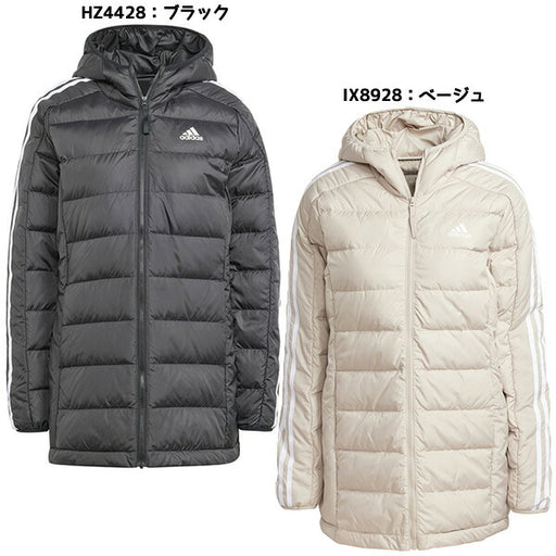 アディダスadidasレディースベンチコートエッセンシャルズスリーストライプスライトダウンフード付きパーカーMKW48ダウンジャケット防寒防風