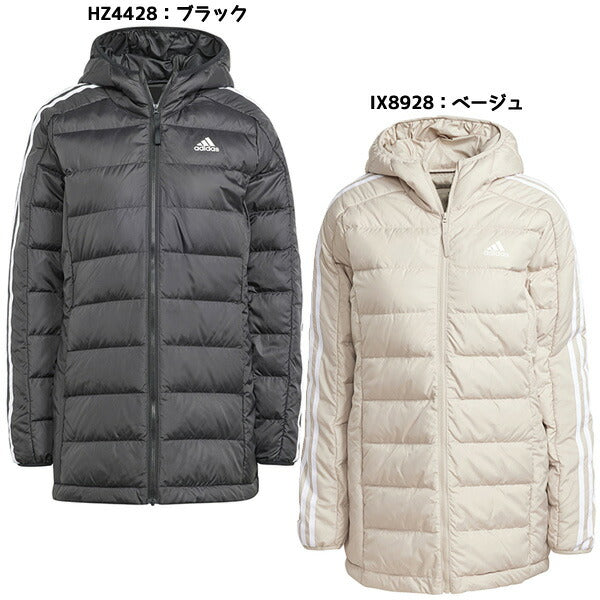 アディダスadidasレディースベンチコートエッセンシャルズスリーストライプスライトダウンフード付きパーカーMKW48ダウンジャケット防寒防風