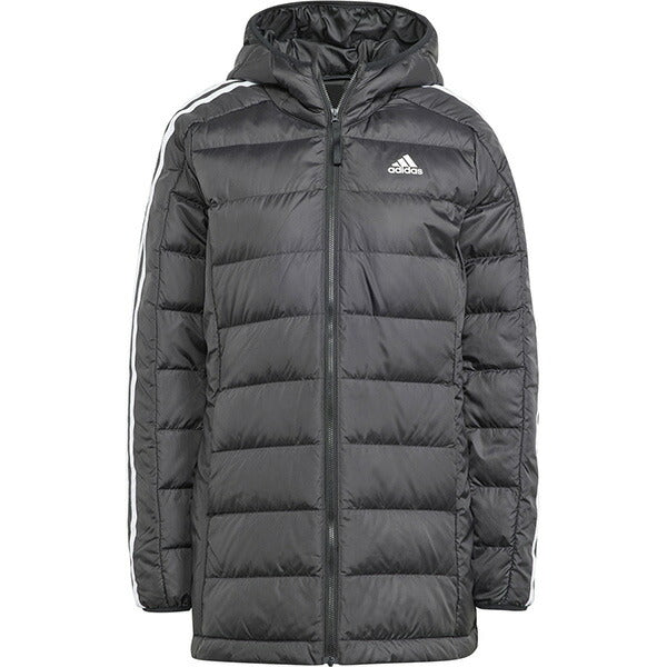 アディダスadidasレディースベンチコートエッセンシャルズスリーストライプスライトダウンフード付きパーカーMKW48ダウンジャケット防寒防風