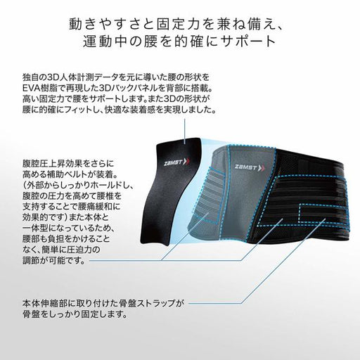 ザムストZAMST腰用サポーターミドルサポートNEW-ZW-5サッカーフットサル軽量スポーツランニングブラック