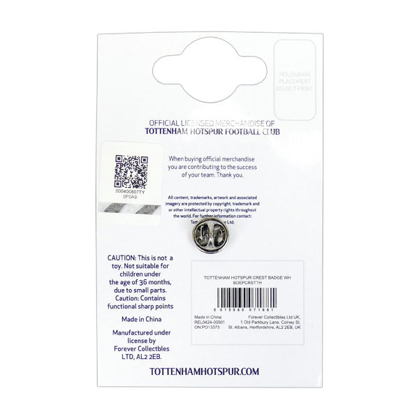 【ネコポス対応可】トッテナムホットスパーオフィシャルピンバッジクレストTOT_BADGEサッカープレミアリーグサポーターグッズ