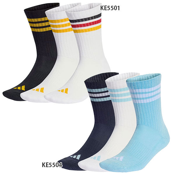 アディダスadidasスリーストライプスクッションクルーソックス3足組UW730サッカーフットサルショートソックスサッカーストッキング