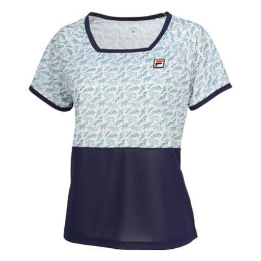 【ショップ限定エントリーでさらに+9倍】フィラFILAテニスウェアピンメッシュストライプボタニカルプリントスクエアネックゲームシャツレディースVL2871