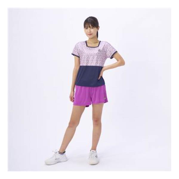 【ショップ限定エントリーでさらに+9倍】フィラFILAテニスウェアピンメッシュストライプボタニカルプリントスクエアネックゲームシャツレディースVL2871