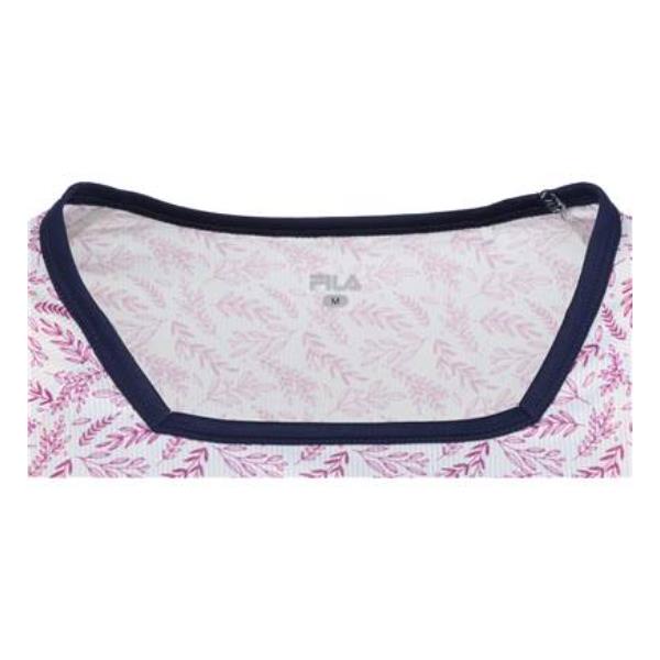 【ショップ限定エントリーでさらに+9倍】フィラFILAテニスウェアピンメッシュストライプボタニカルプリントスクエアネックゲームシャツレディースVL2871