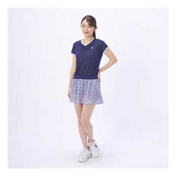 【ショップ限定エントリーでさらに+9倍】フィラFILAテニスウェアピンメッシュストライプボタニカルプリントVネックワンピースレディースVL2875