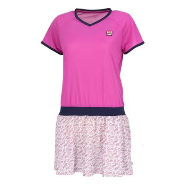 【ショップ限定エントリーでさらに+9倍】フィラFILAテニスウェアピンメッシュストライプボタニカルプリントVネックワンピースレディースVL2875