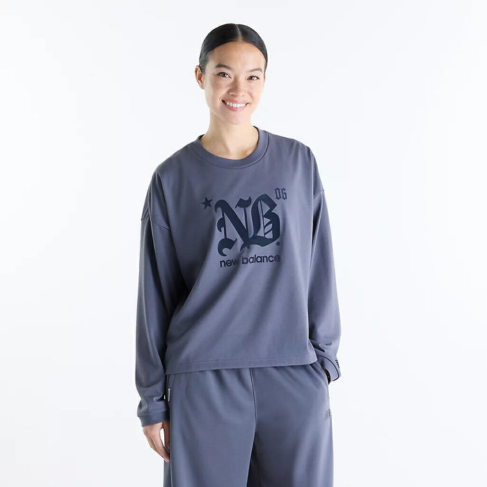 ニューバランスNEWBALANCEグラフィックロングスリーブTシャツレディース大人長袖吸汗速乾オーバーサイズWT62C1H8-MGT